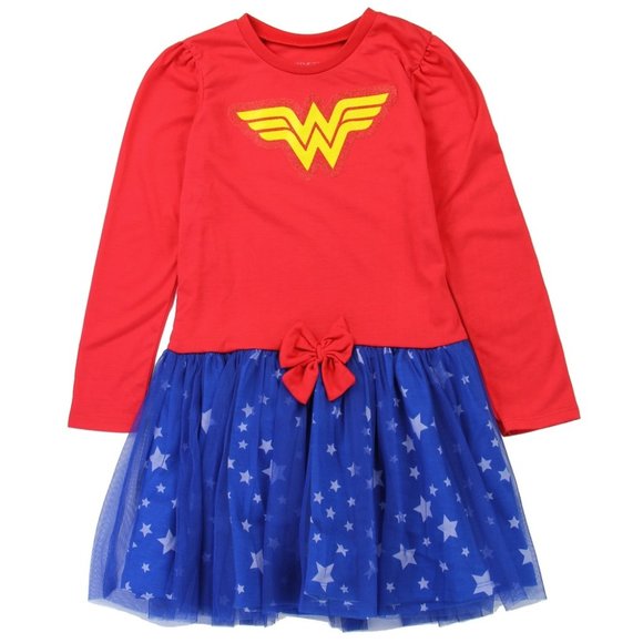 wonder woman long sleeve dress Toddler Long Sleeve Wonder Woman Dress Costume - DC Comics, Red/Blue, 5T